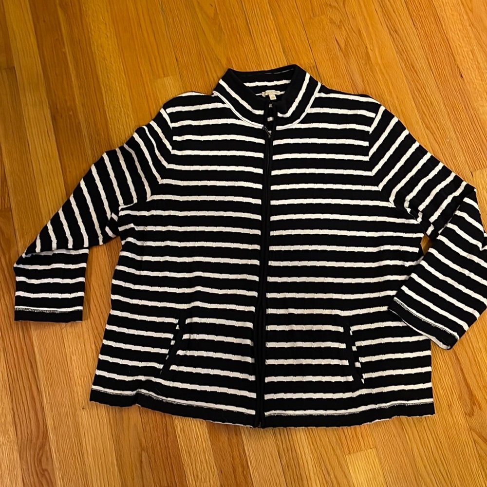 Talbots Plus striped navy zippered sweater